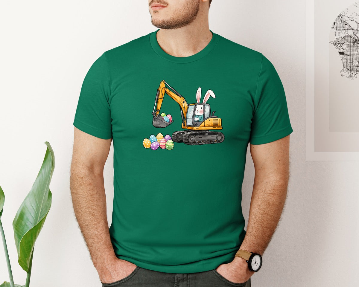 brand:Bella Canvas|color:Evergreen|Bunny Easter Excavator Graphic T-Shirt