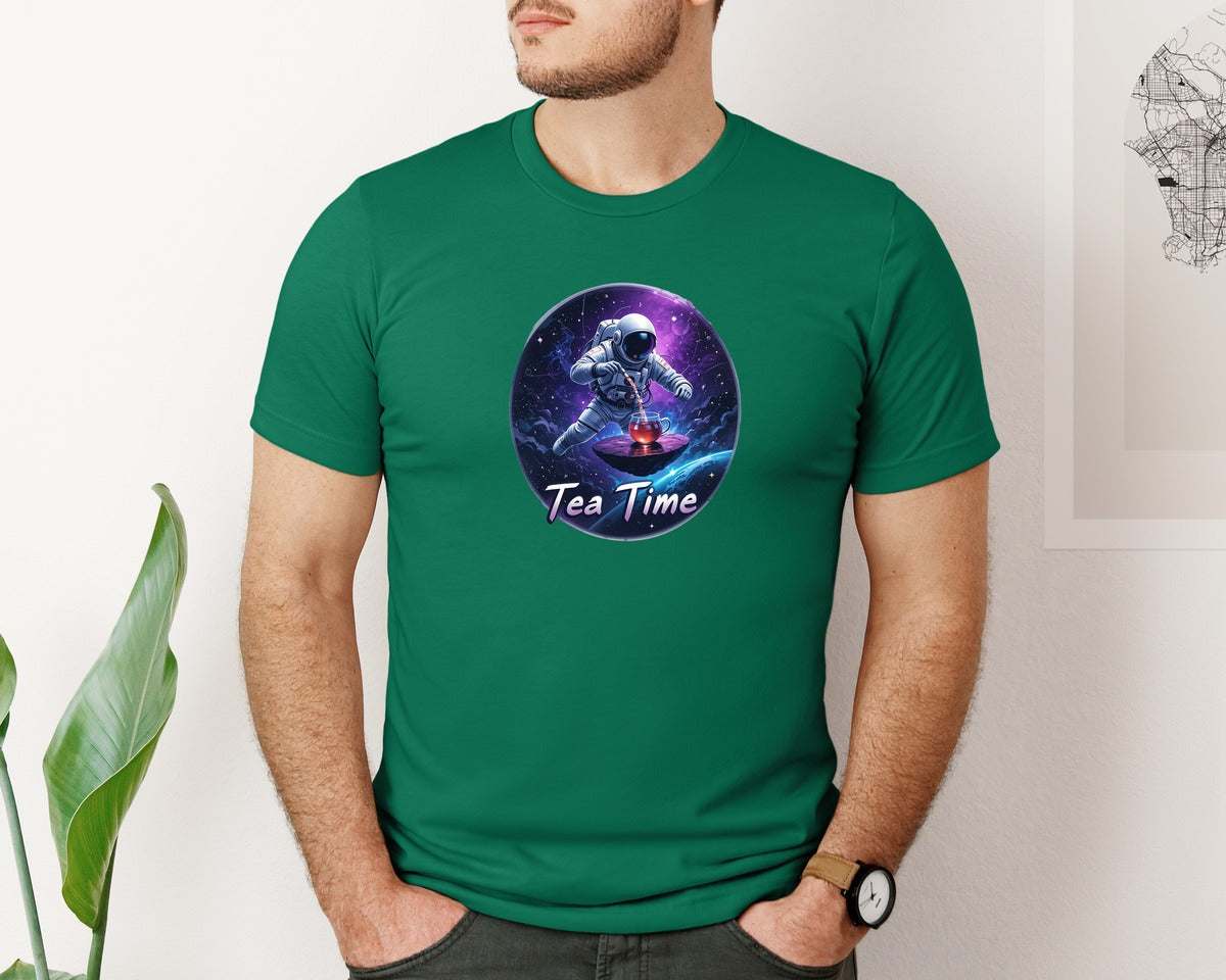 brand:Bella Canvas|color:Evergreen|Astronaut Tea Time In Space T Shirt Graphic T-Shirt