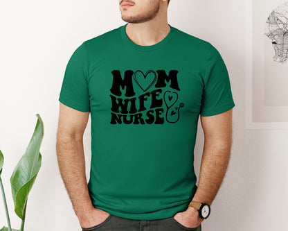 brand:Bella Canvas|color:Evergreen|Mom Wife Nurse Wavy Graphic T-Shirt