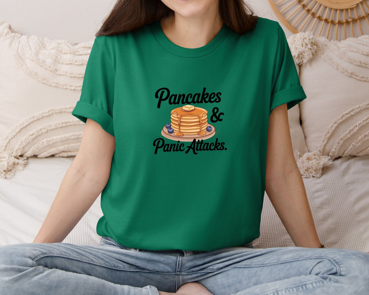 brand:Bella Canvas|color:Evergreen|Pancakes Panic Attacks Graphic T-Shirt