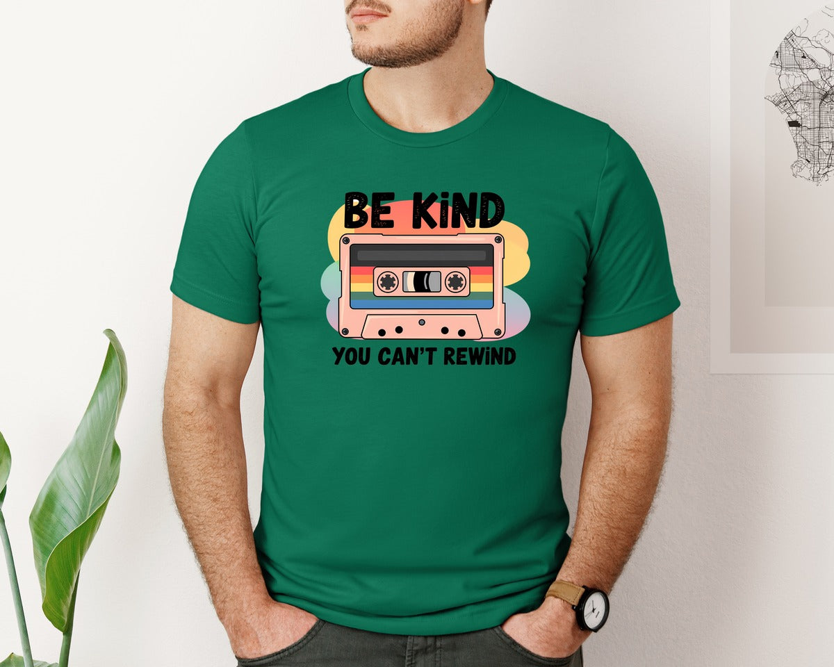 brand:Bella Canvas|color:Evergreen|Be Kind Retro Cassette Tape 2 Graphic T-Shirt
