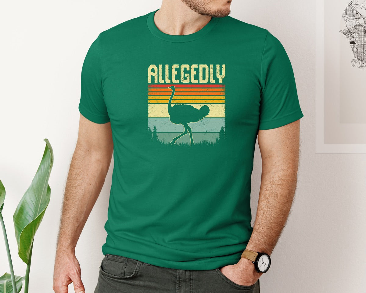 brand:Bella Canvas|color:Evergreen|Allegedly Ostrich Retro Funny T Shirt Graphic T-Shirt