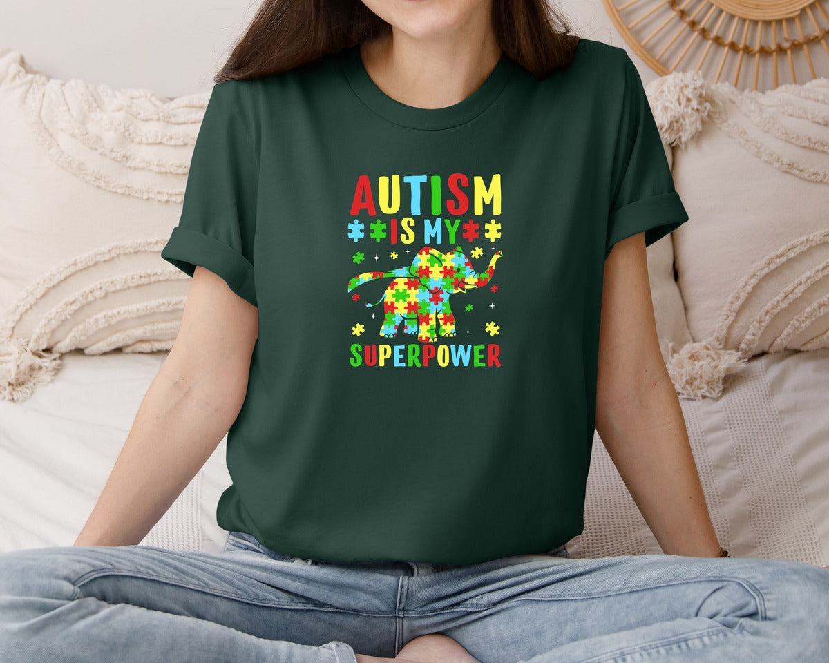 brand:Bella Canvas|color:Forest Green|Autism Is My Superpower T Shirt 2 Graphic T-Shirt