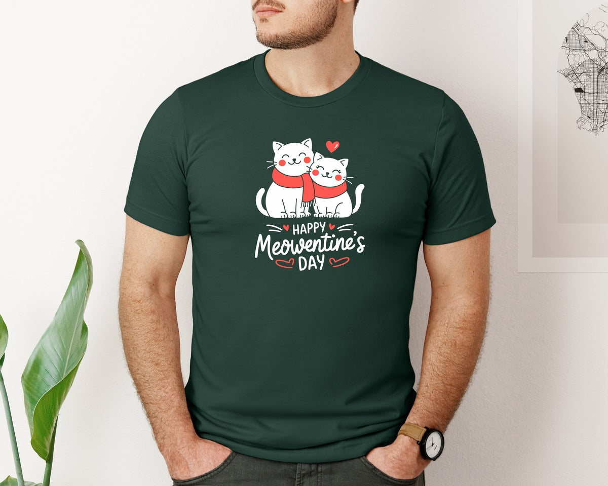 brand:Bella Canvas|color:Forest Green|Happy Meowentines Day T Shirt Design 2 Graphic T-Shirt