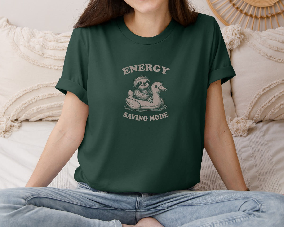 brand:Bella Canvas|color:Forest Green|Energy Saving Mode Sloth On Duck Float Graphic T-Shirt