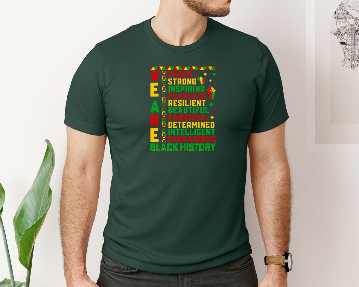 brand:Bella Canvas|color:Forest Green|We Are Black History Youth T Shirt Graphic T-Shirt