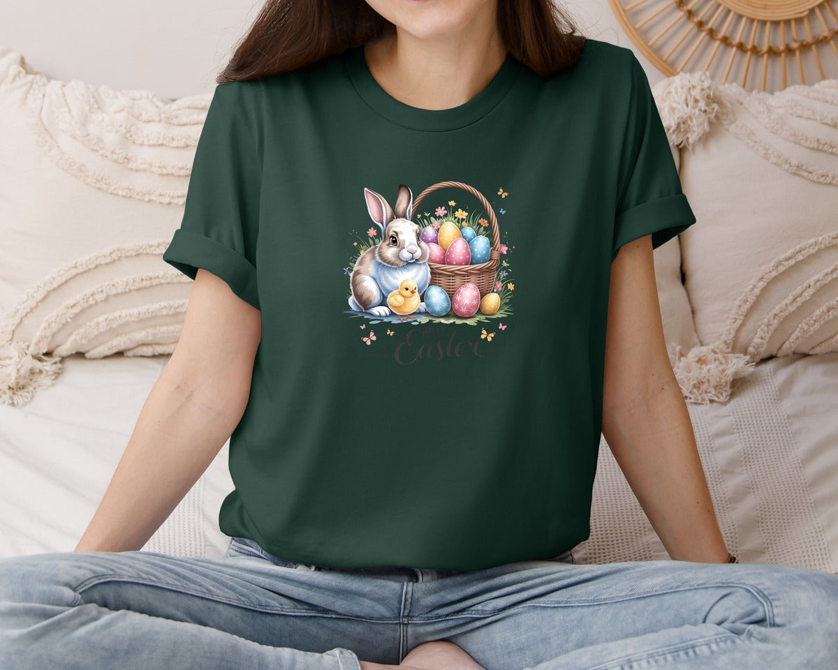 brand:Bella Canvas|color:Forest Green|Happy Easter Bunny Eggs 5 Graphic T-Shirt