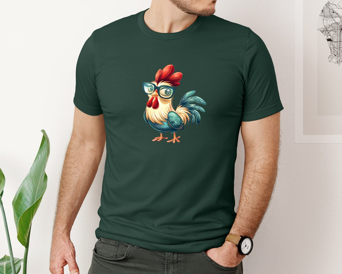 brand:Bella Canvas|color:Forest Green|Cute Cartoon Rooster Design Graphic T-Shirt