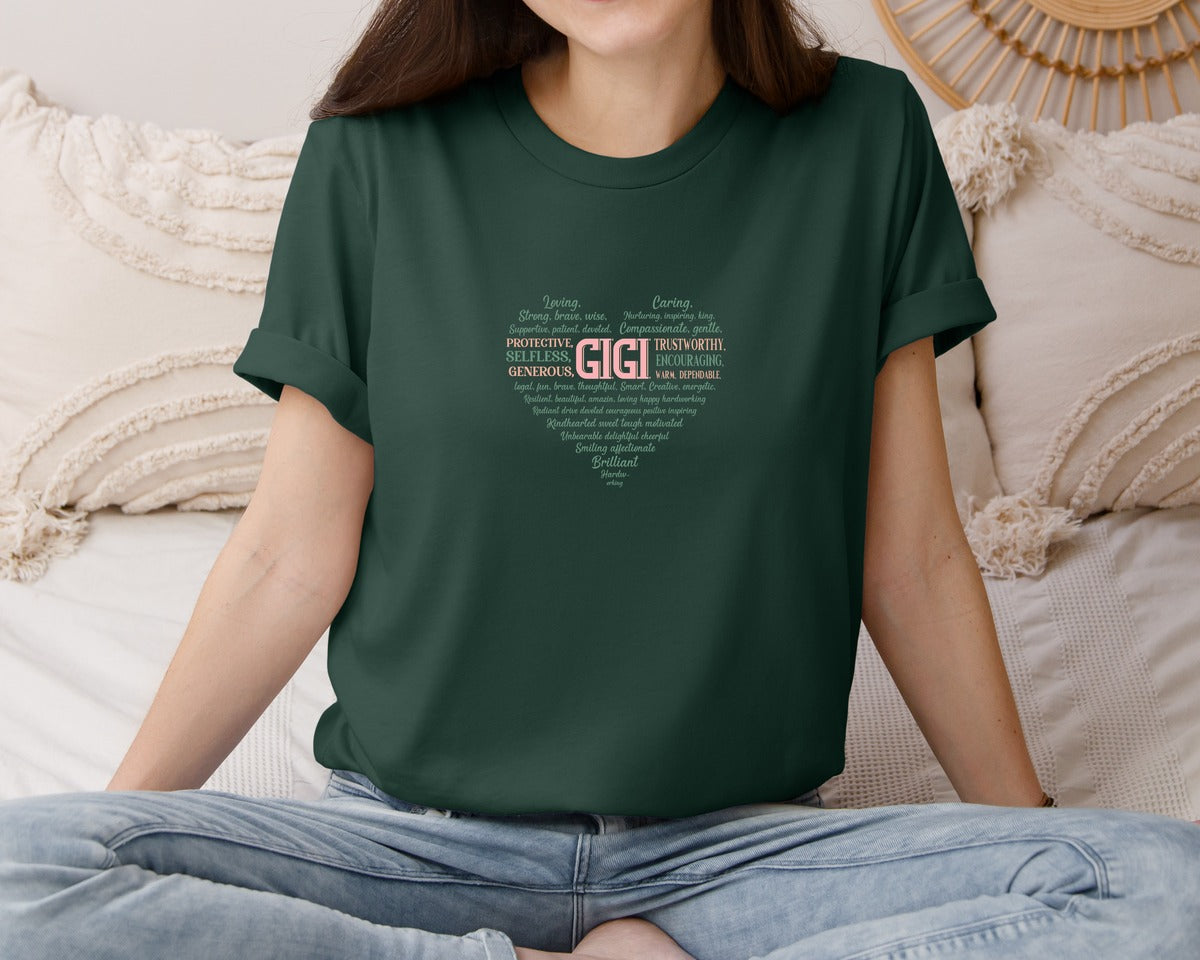 brand:Bella Canvas|color:Forest Green|Gigi Heart Shape Mothers Day Heart 3 Graphic T-Shirt