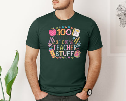 brand:Bella Canvas|color:Forest Green|100 Days Of School 57 Graphic T-Shirt