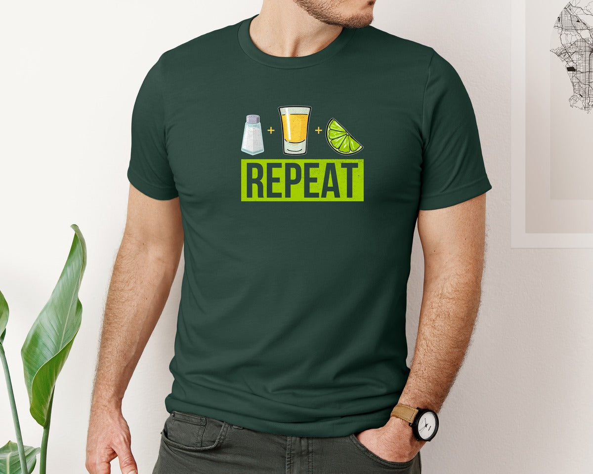 brand:Bella Canvas|color:Forest Green|Salt Tequila Lime Repeat Graphic T-Shirt