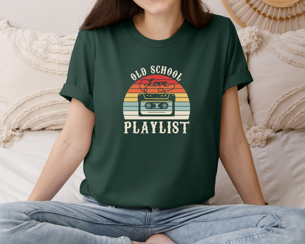 brand:Bella Canvas|color:Forest Green|Old School Playlist 70S 80S 90S T Shirts Graphic T-Shirt