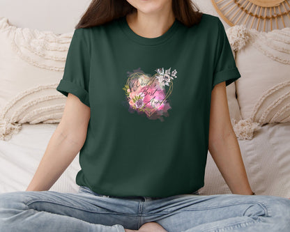 brand:Bella Canvas|color:Forest Green|Worlds Best Auntie Heart Graphic T-Shirt