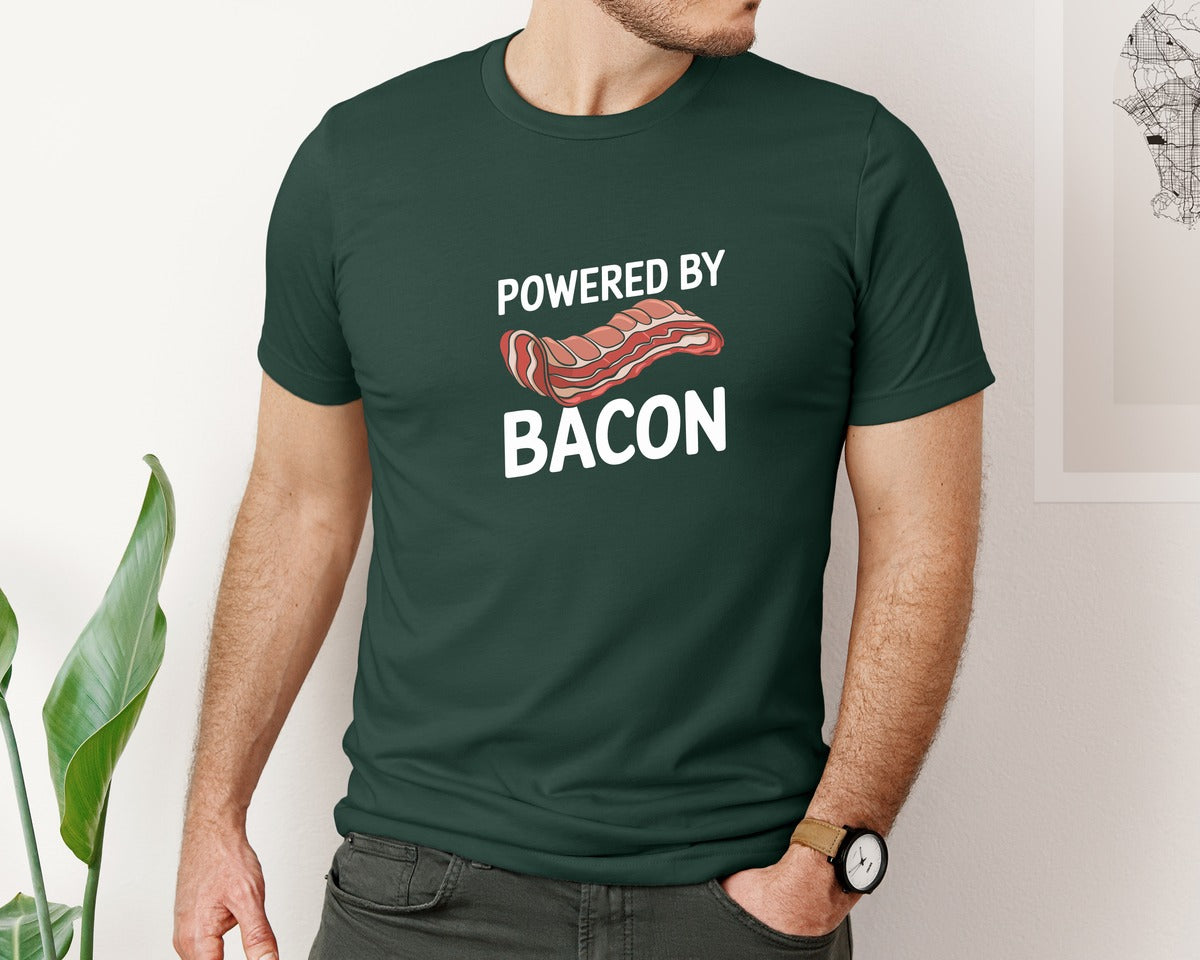 brand:Bella Canvas|color:Forest Green|Powered By Bacon T Shirt Design 2 Graphic T-Shirt
