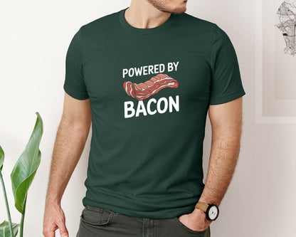 brand:Bella Canvas|color:Forest Green|Powered By Bacon T Shirt Design 2 Graphic T-Shirt