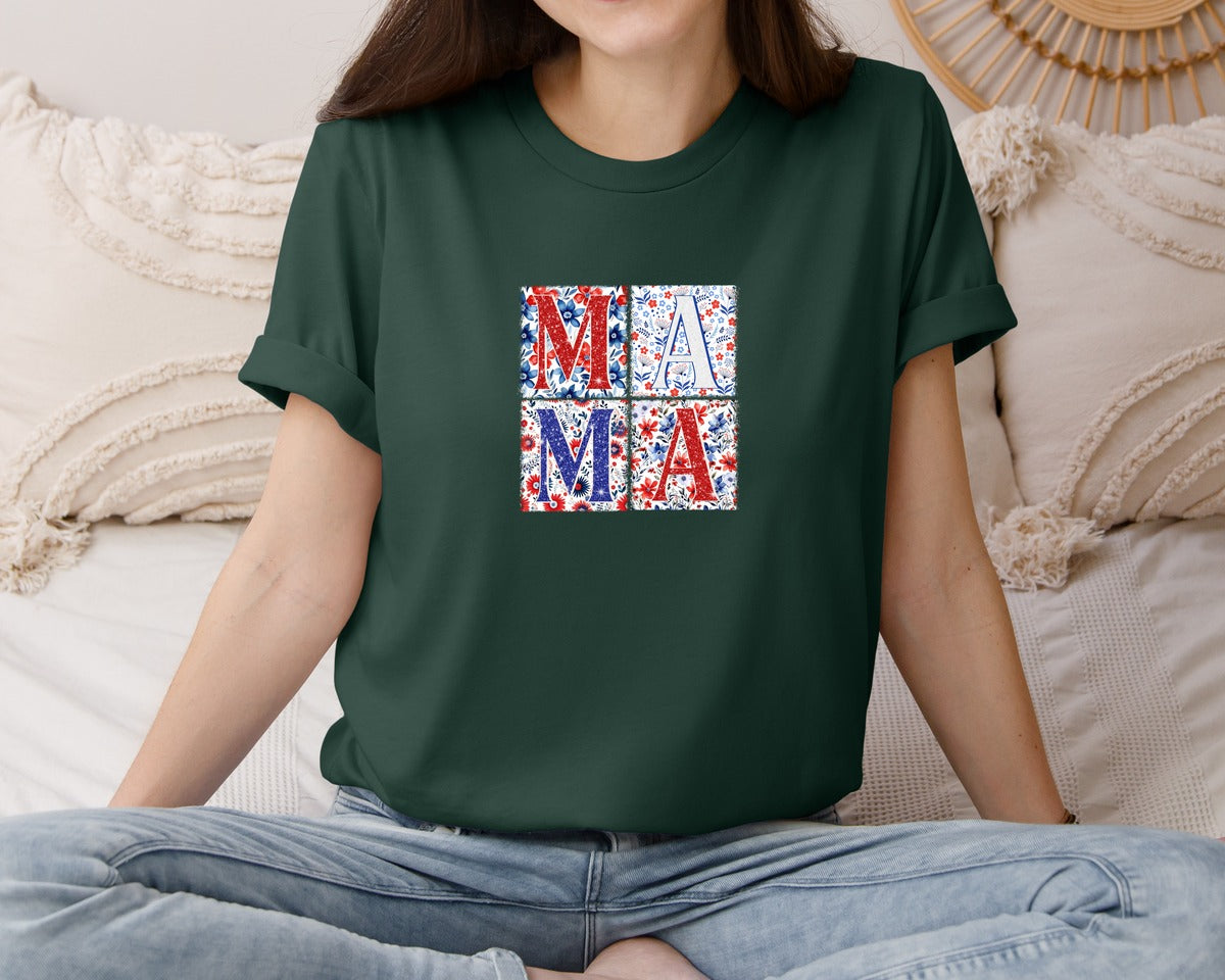 brand:Bella Canvas|color:Forest Green|4Th Of July Mama Patriotic Mom Graphic T-Shirt