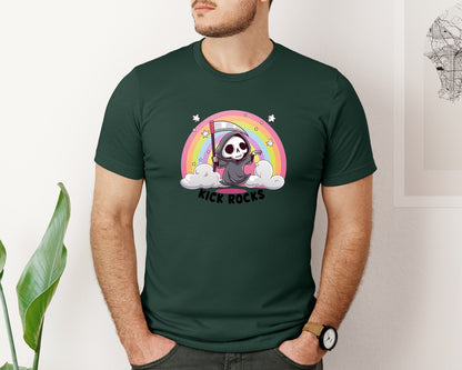 brand:Bella Canvas|color:Forest Green|Kick Rocks Cute Grim Reaper Graphic T-Shirt