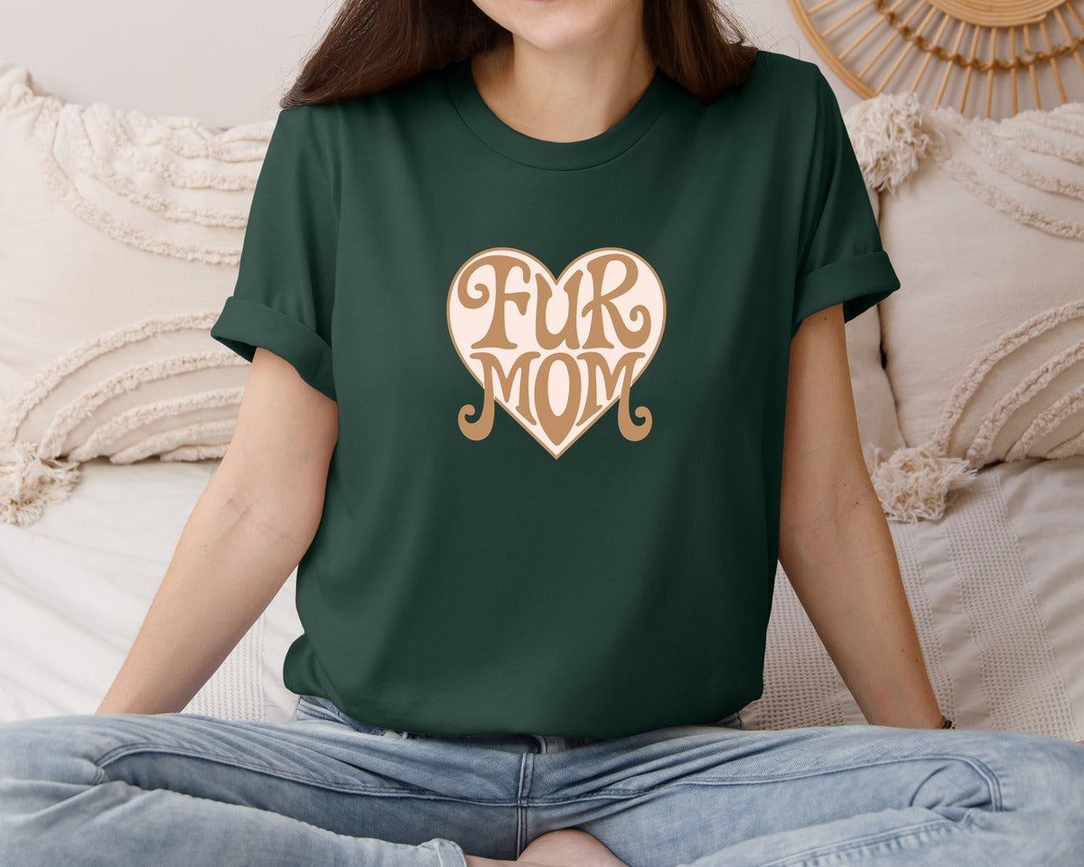 brand:Bella Canvas|color:Forest Green|Fur Mom Cute Crazy Cat Lady Quote Graphic T-Shirt