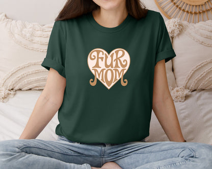 brand:Bella Canvas|color:Forest Green|Fur Mom Cute Crazy Cat Lady Quote Graphic T-Shirt