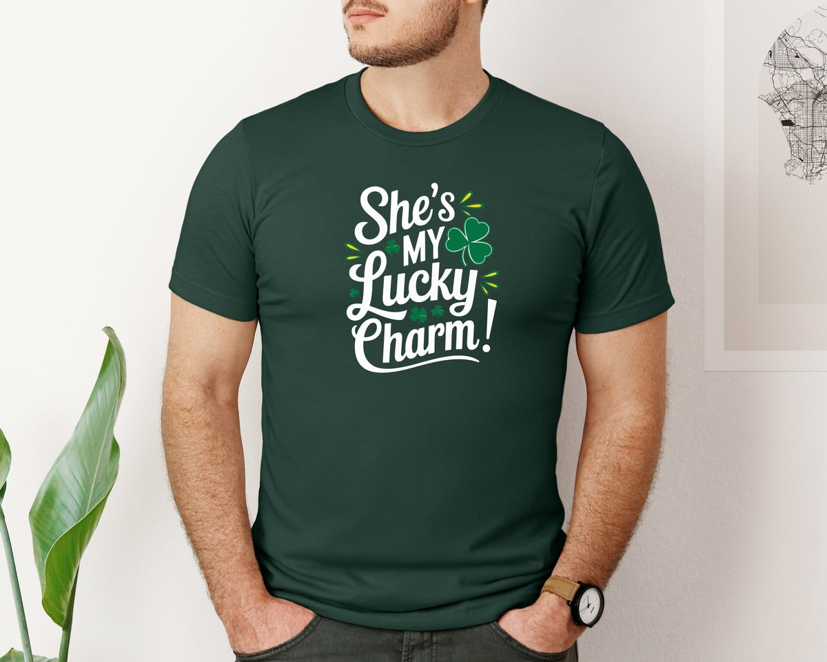 brand:Bella Canvas|color:Forest Green|Shes My Lucky Charm St Patricks Day 2 Graphic T-Shirt