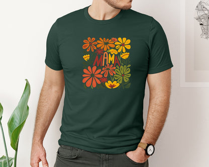 brand:Bella Canvas|color:Forest Green|Retro Floral Mama Boho Mothers Day 3 Graphic T-Shirt