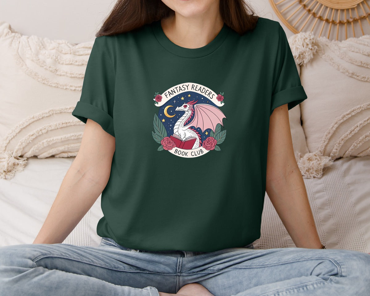 brand:Bella Canvas|color:Forest Green|Fantasy Book Club Dragon Book Graphic T-Shirt