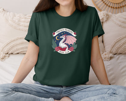 brand:Bella Canvas|color:Forest Green|Fantasy Book Club Dragon Book Graphic T-Shirt