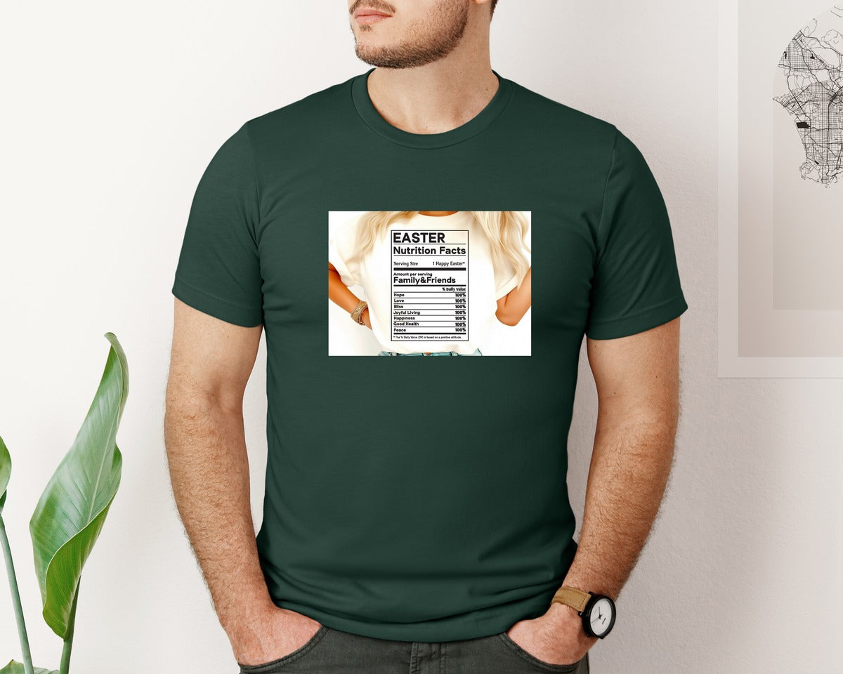 brand:Bella Canvas|color:Forest Green|Easter Nutrition Facts Easter 2 Graphic T-Shirt