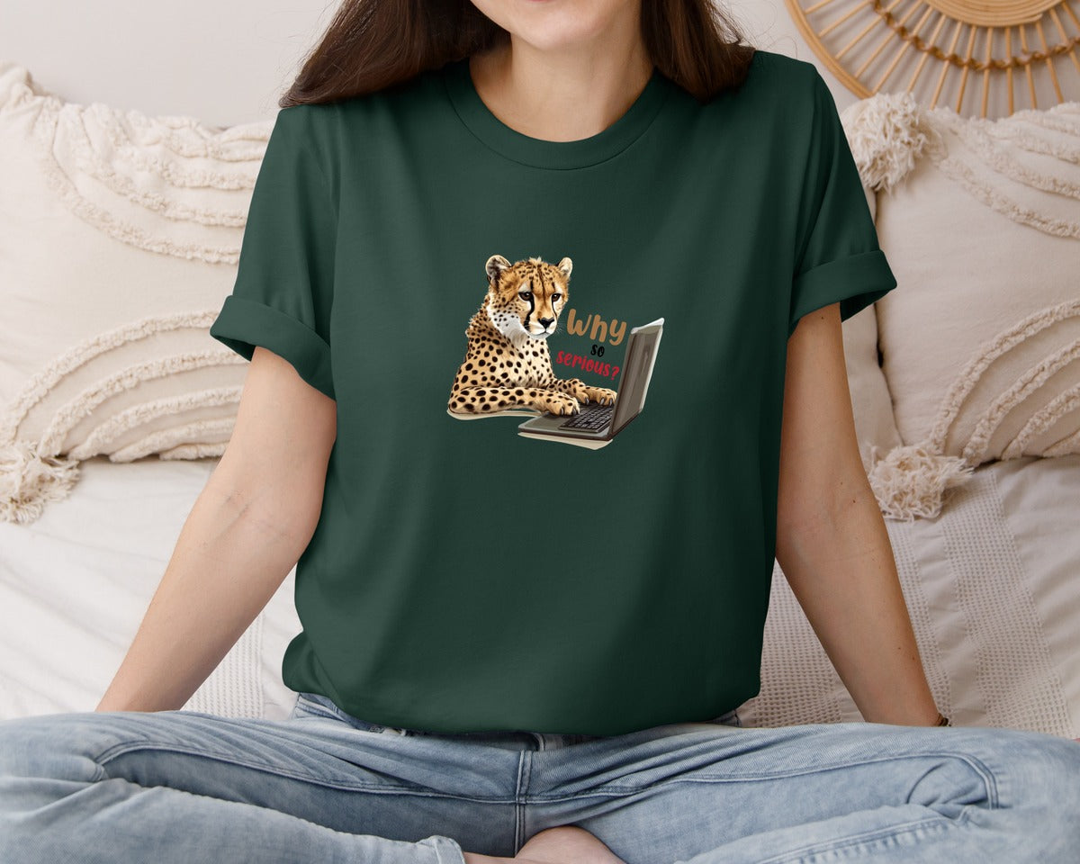 brand:Bella Canvas|color:Forest Green|Tiger Typing On A Laptop T Shirt Print Graphic T-Shirt