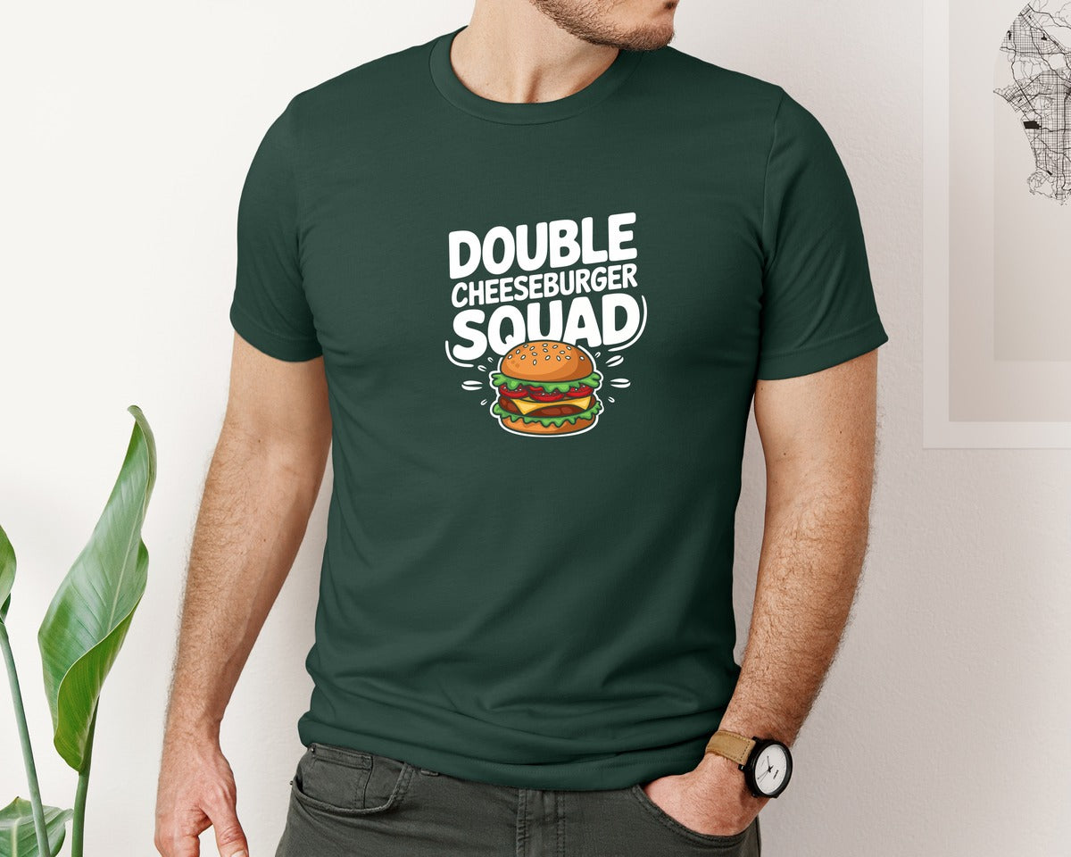 brand:Bella Canvas|color:Forest Green|Double Cheeseburger Squad T Shirt Design 2 Graphic T-Shirt