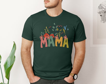 brand:Bella Canvas|color:Forest Green|Mama Shirt Wildflowers Mama Shirt Graphic T-Shirt