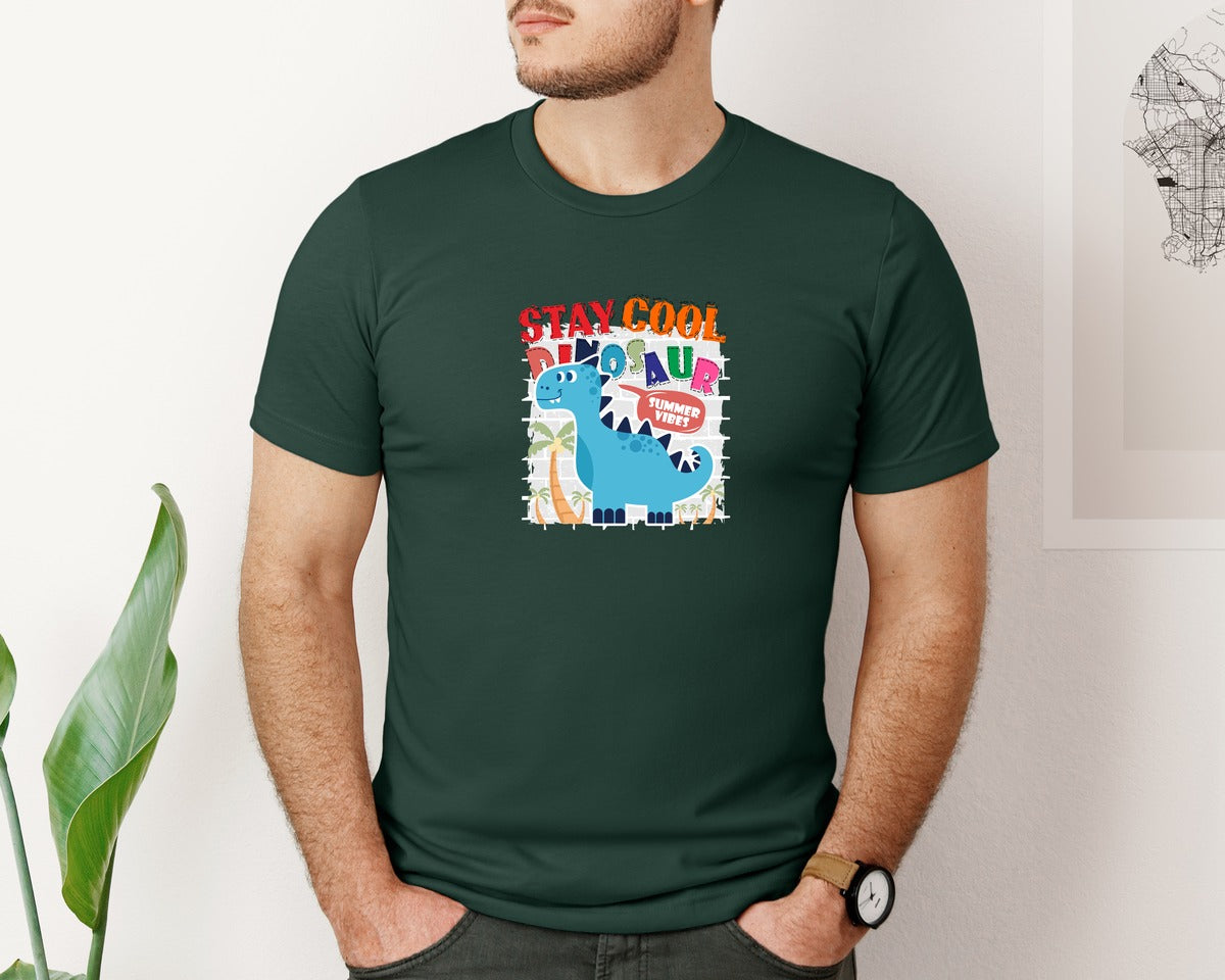 brand:Bella Canvas|color:Forest Green|Cute Dinosaur Cartoon T Shirt Design Graphic T-Shirt