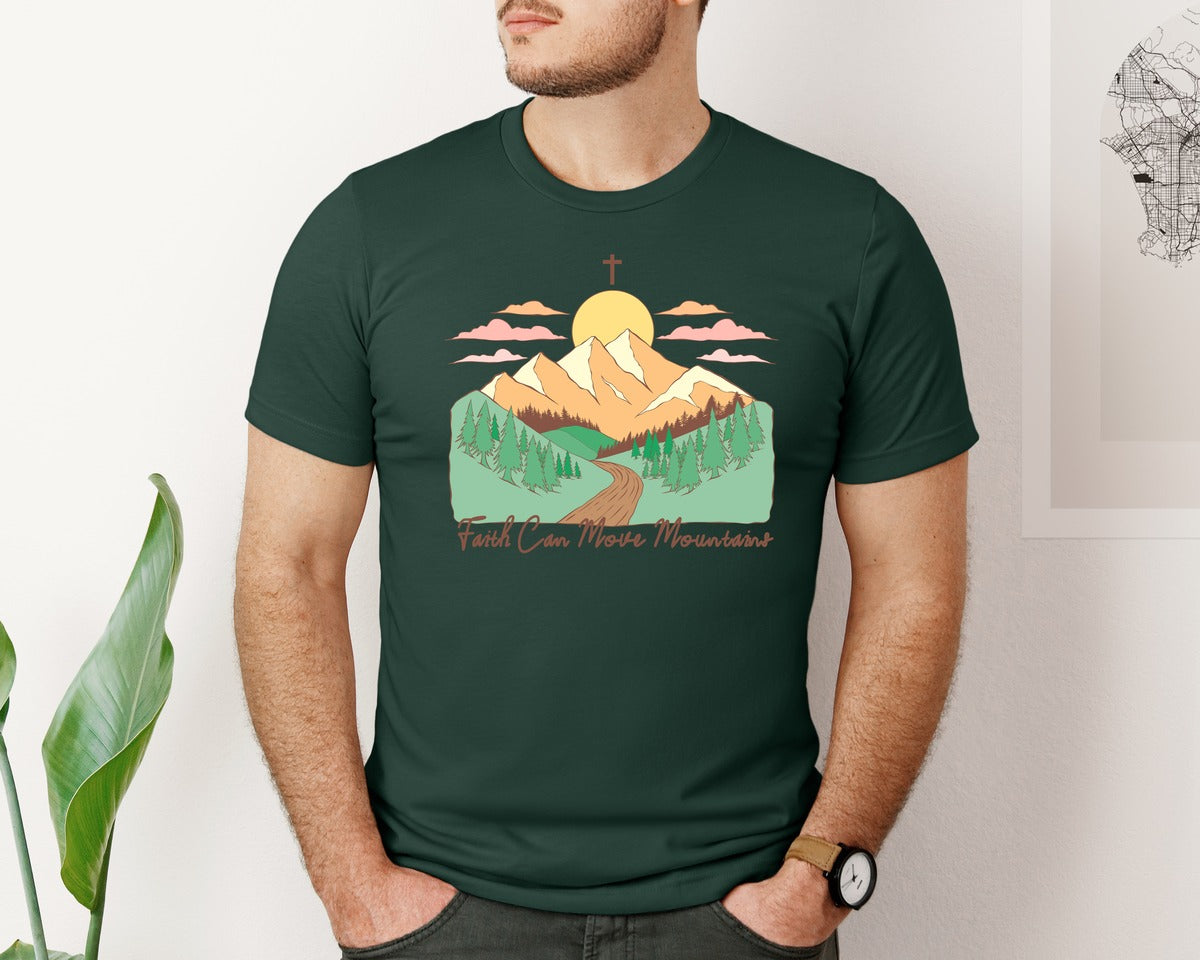 brand:Bella Canvas|color:Forest Green|Faith Can Move Mountains Christian Quote 2 Graphic T-Shirt
