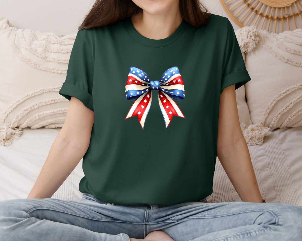 brand:Bella Canvas|color:Forest Green|4Th Of July Bow Design T Shirt 5 Graphic T-Shirt