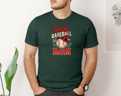 brand:Bella Canvas|color:Forest Green|Scary Baseball Mom Halloween Witch Bat Graphic T-Shirt