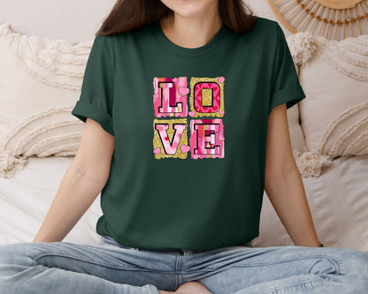 brand:Bella Canvas|color:Forest Green|Pink Valentines Day Love Coquette Graphic T-Shirt