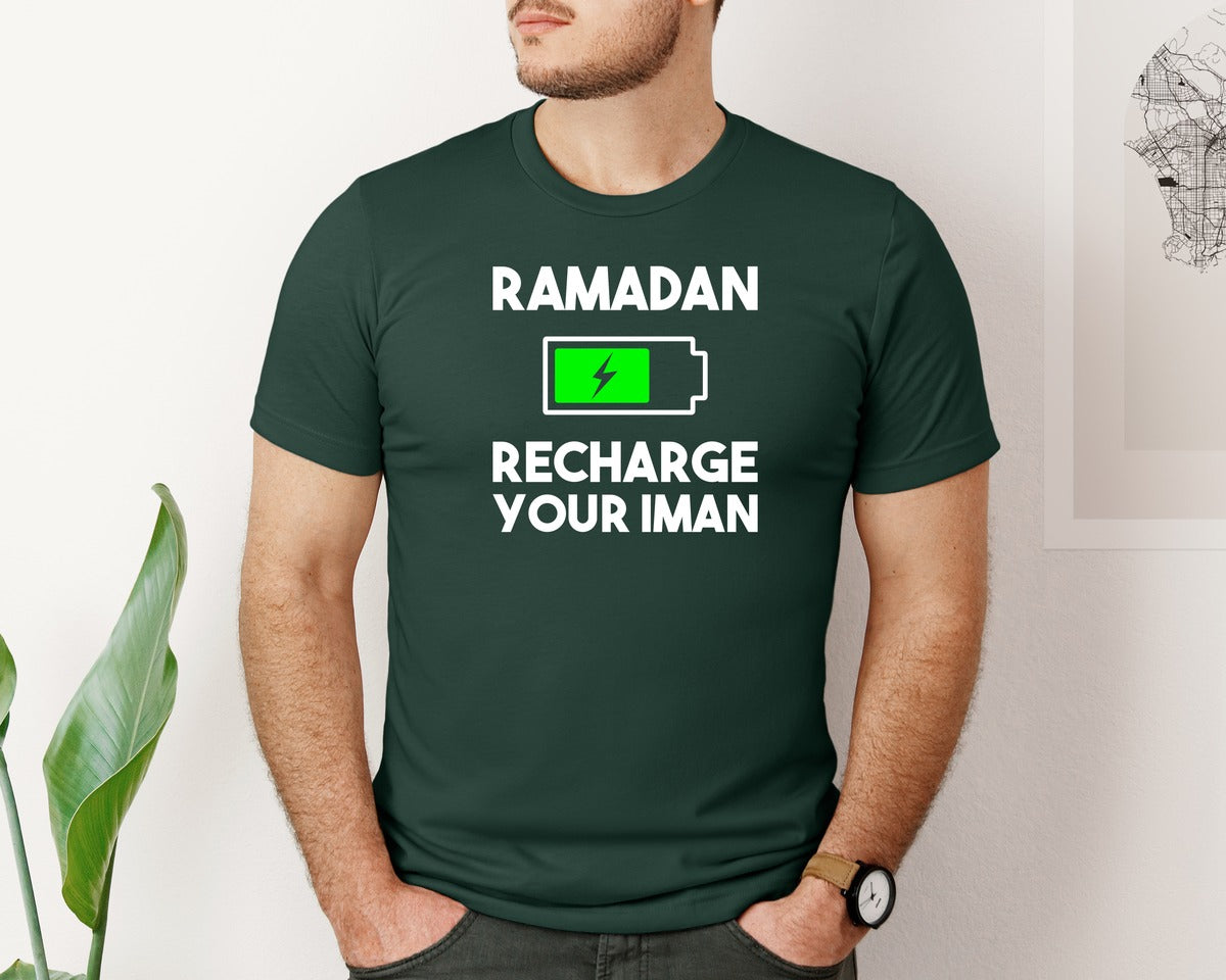 brand:Bella Canvas|color:Forest Green|Ramadan Recharge Your Iman Muslim Motiv Graphic T-Shirt