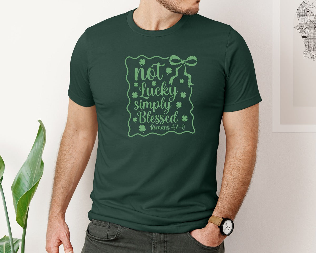brand:Bella Canvas|color:Forest Green|Not Lucky Simply Blessed Graphic T-Shirt