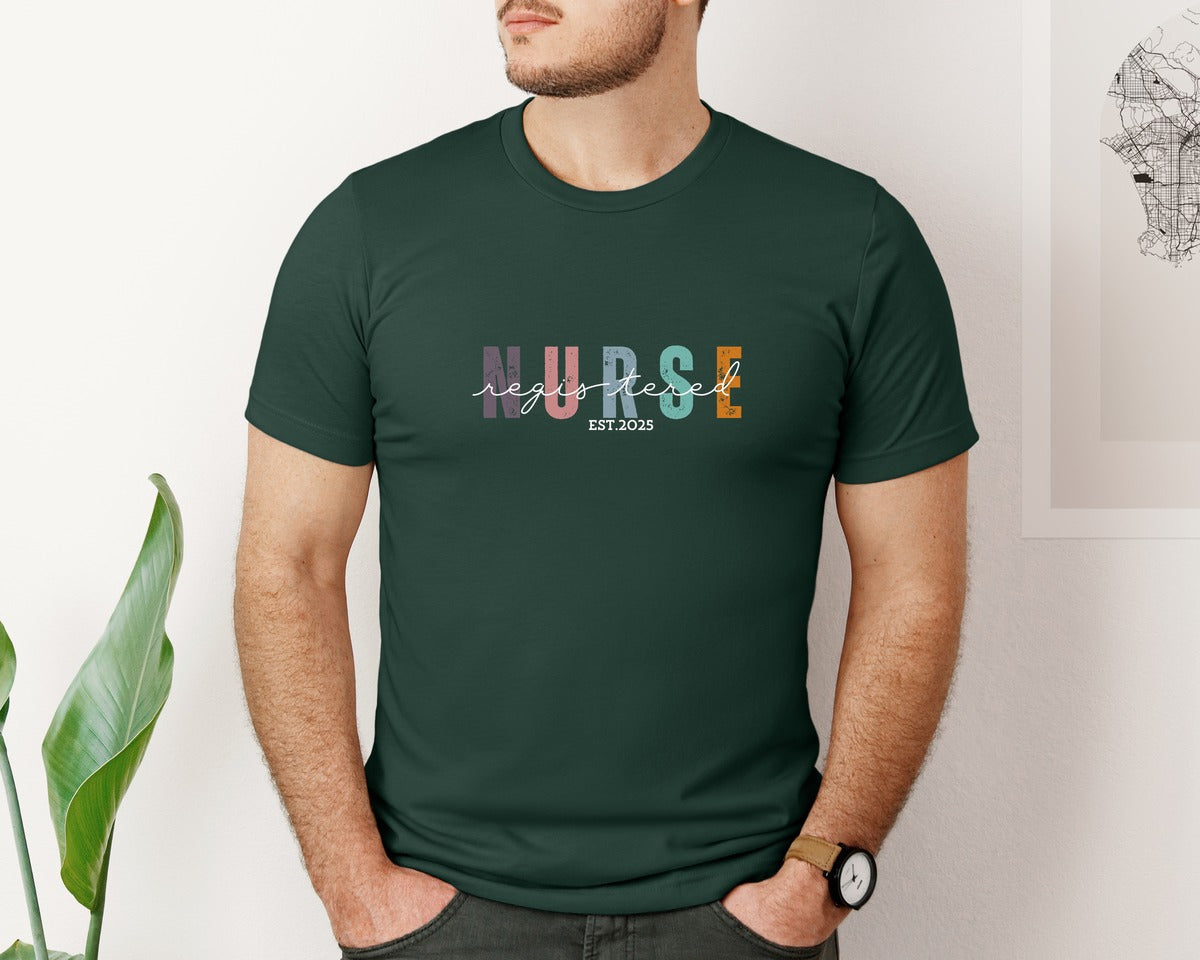 brand:Bella Canvas|color:Forest Green|Registered Nurse 2025 Graphic T-Shirt