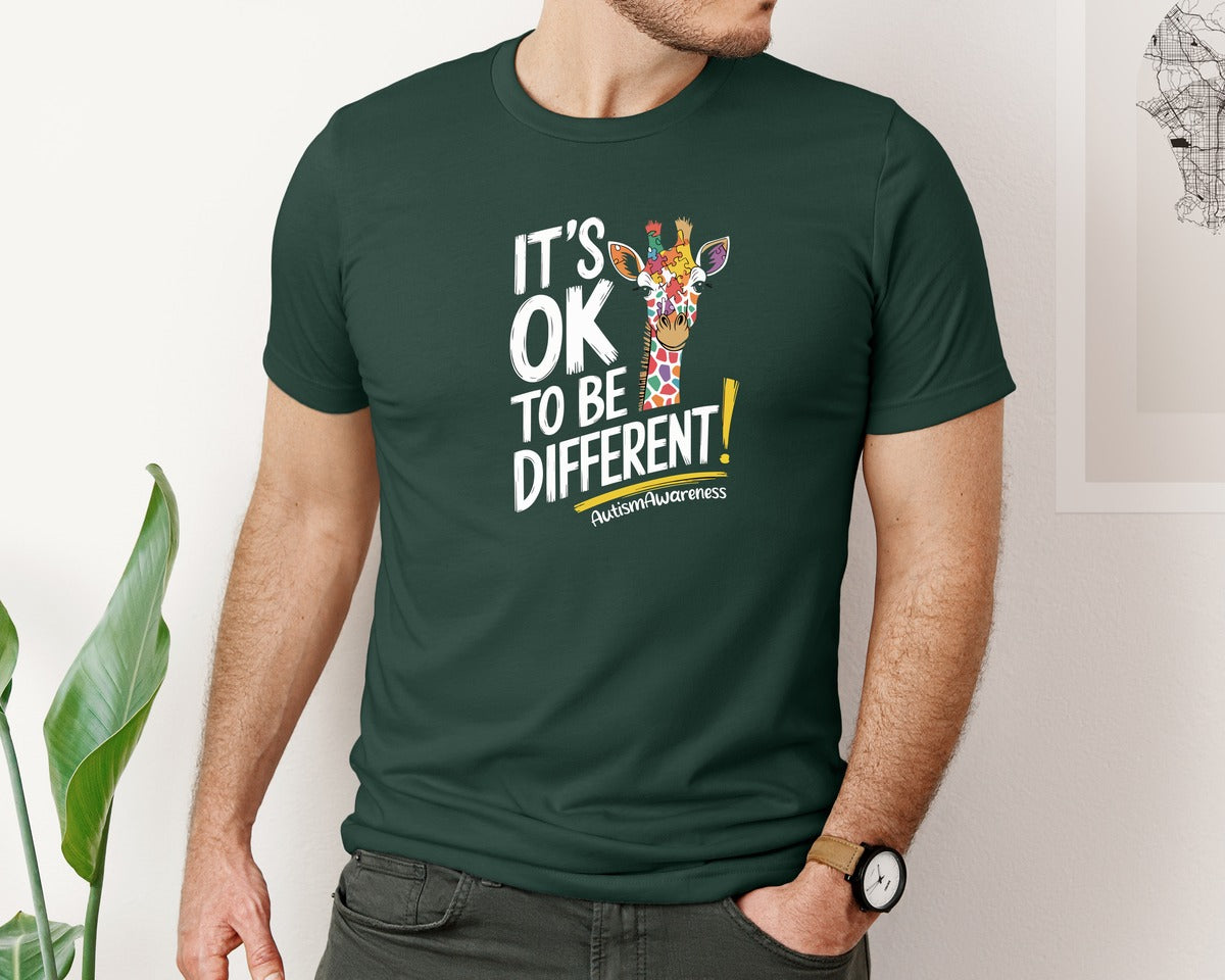 brand:Bella Canvas|color:Forest Green|Its Ok To Be Different Autism Awareness 17 Graphic T-Shirt