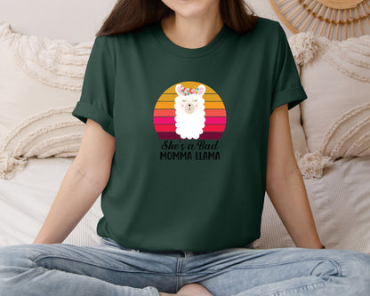 brand:Bella Canvas|color:Forest Green|Shes A Bad Momma Llama Retro T Shirt Graphic T-Shirt
