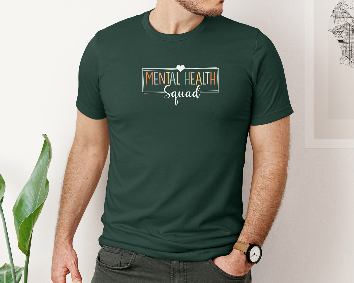 brand:Bella Canvas|color:Forest Green|Mental Health Squad Brain Illness Mental Graphic T-Shirt