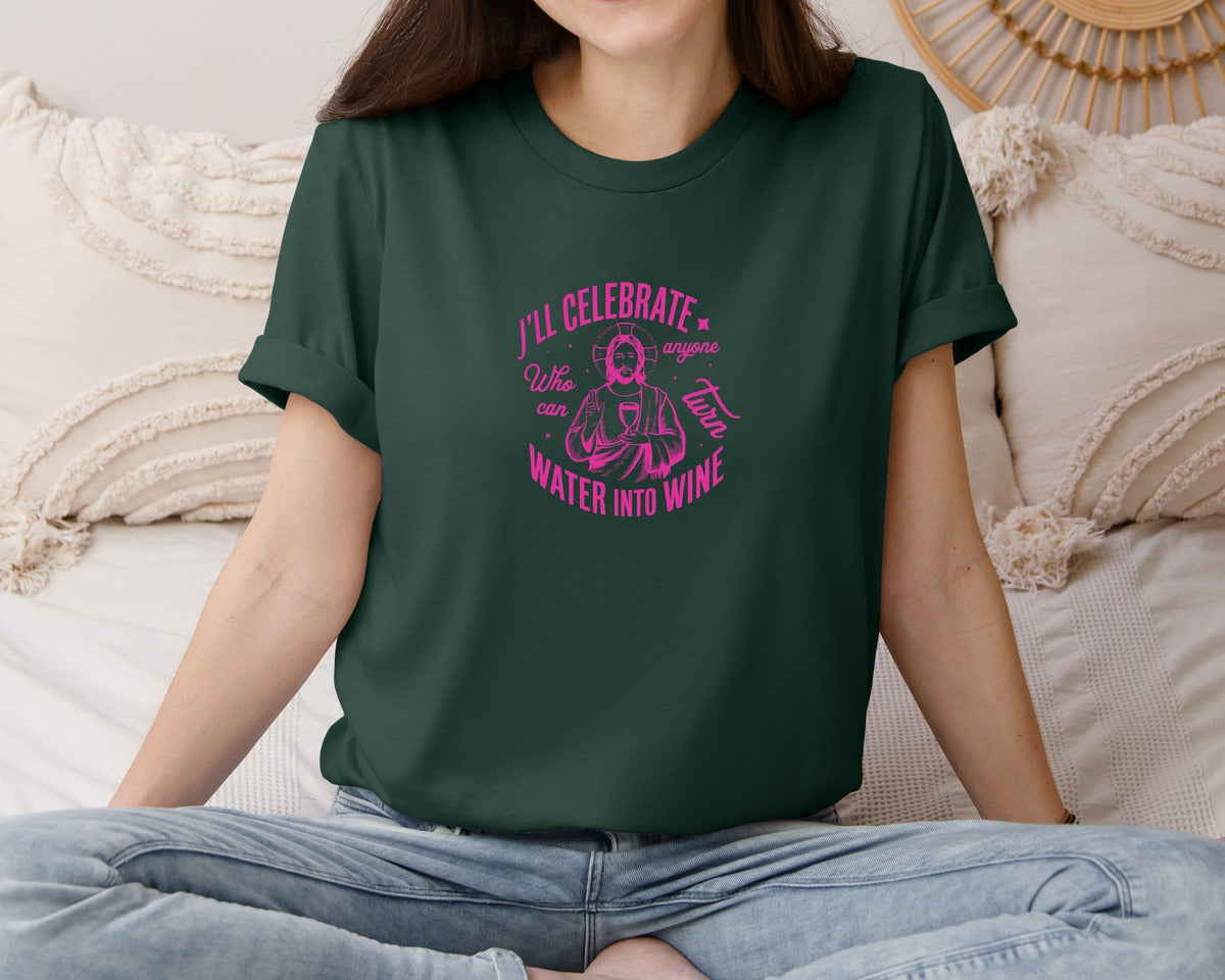 brand:Bella Canvas|color:Forest Green|Jesus Water Into Wine Design Graphic T-Shirt