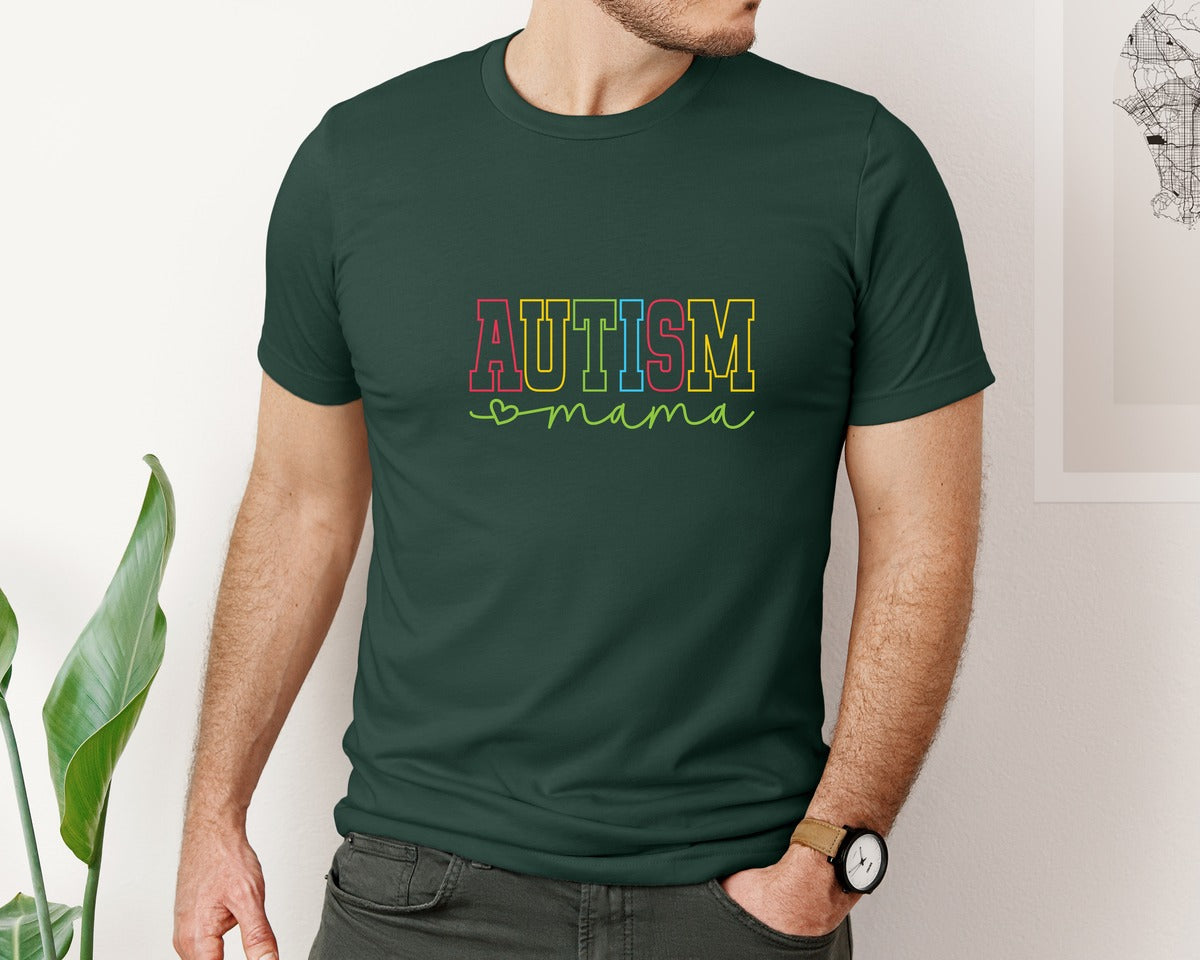 brand:Bella Canvas|color:Forest Green|Autism Mama Awareness Graphic T-Shirt