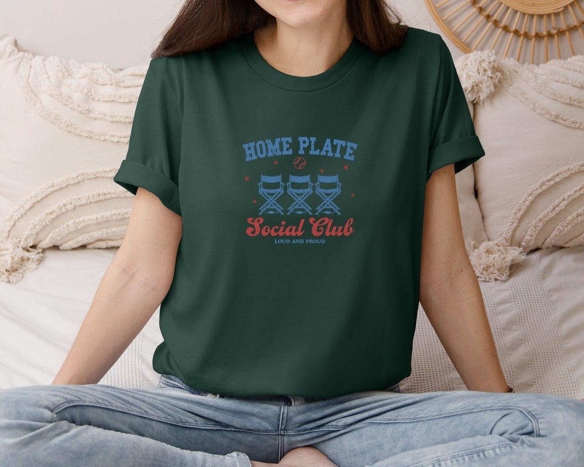 brand:Bella Canvas|color:Forest Green|Vintage Baseball Home Plate Social Club Graphic T-Shirt