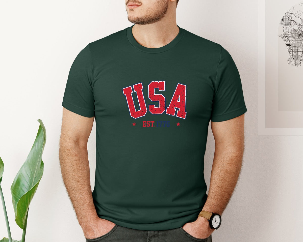 brand:Bella Canvas|color:Forest Green|Usa 1776 Independence Day Graphic T-Shirt