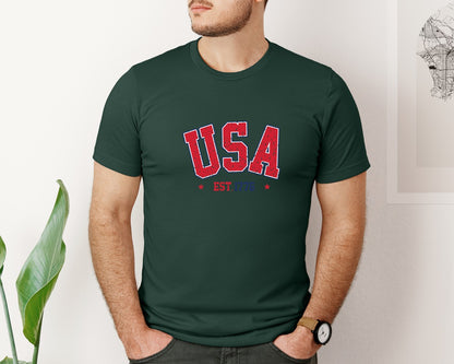 brand:Bella Canvas|color:Forest Green|Usa 1776 Independence Day Graphic T-Shirt