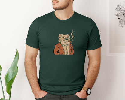 brand:Bella Canvas|color:Forest Green|Stern Bulldog With Cigar T Shirt Graphic T-Shirt