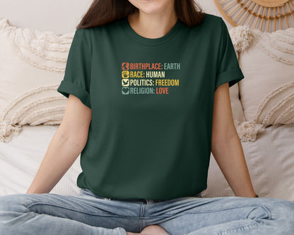 brand:Bella Canvas|color:Forest Green|Birthplace Earth Race Human Politics 4 Graphic T-Shirt
