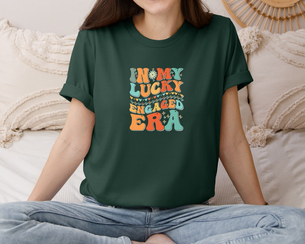 brand:Bella Canvas|color:Forest Green|In My Lucky Engaged Era 2 Graphic T-Shirt